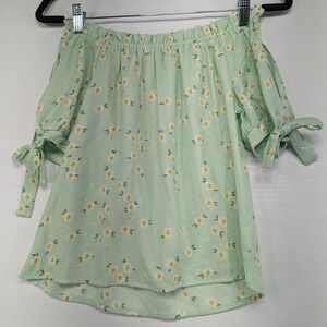 Heart and Arrow Girls Daisy Off The Shoulder Smocked Top Mint Green Size 10/12